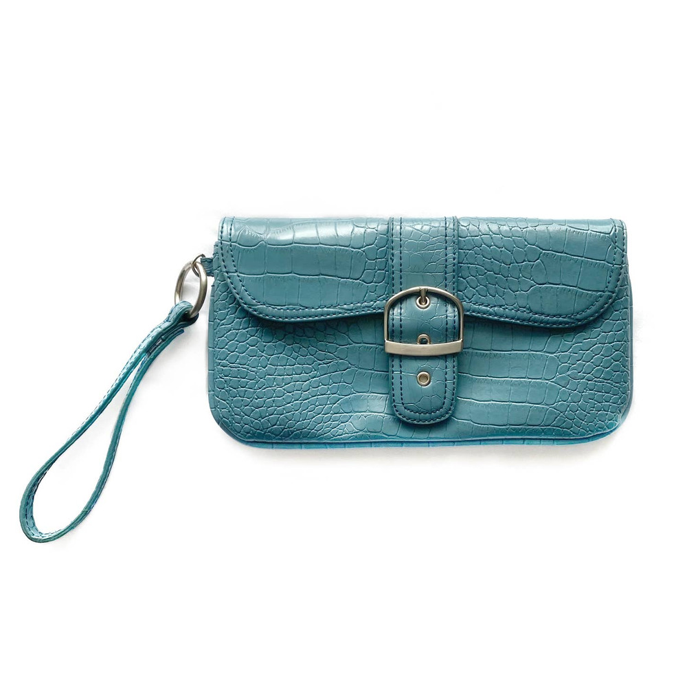 Blue Faux Crocodile Wristlet